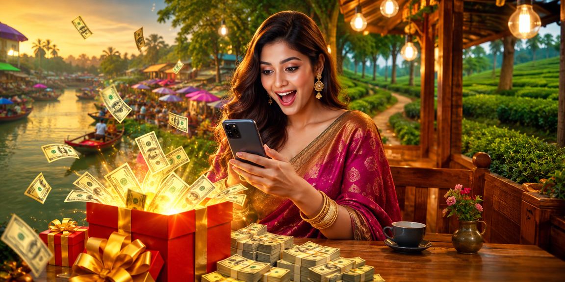 বরিশালের চা বাগানে মোবাইলে ক্যাসিনো গেম উপভোগ করছেন একজন ব্যবহারকারী